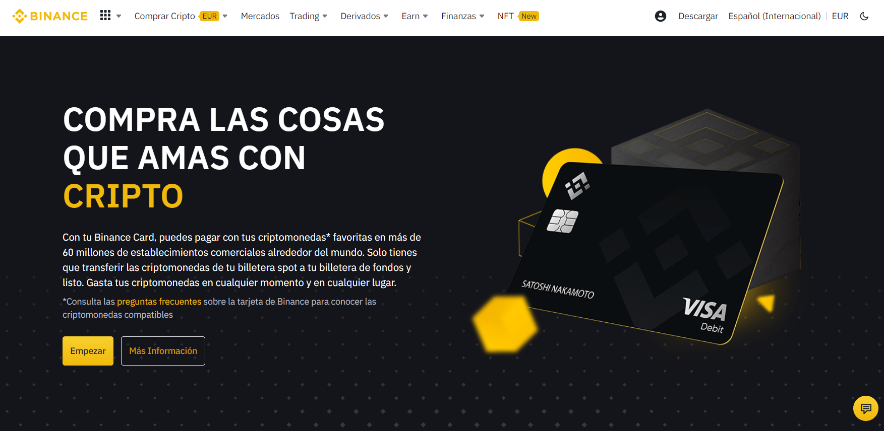 Con la tarjeta Visa de Binance, puede utilizar los criptoactivos de su cuenta de Binance en más de 60 millones de lugares de todo el mundo Con la tarjeta Visa de Binance, puede utilizar los criptoactivos de su cuenta de Binance en más de 60 millones de lugares de todo el mundo