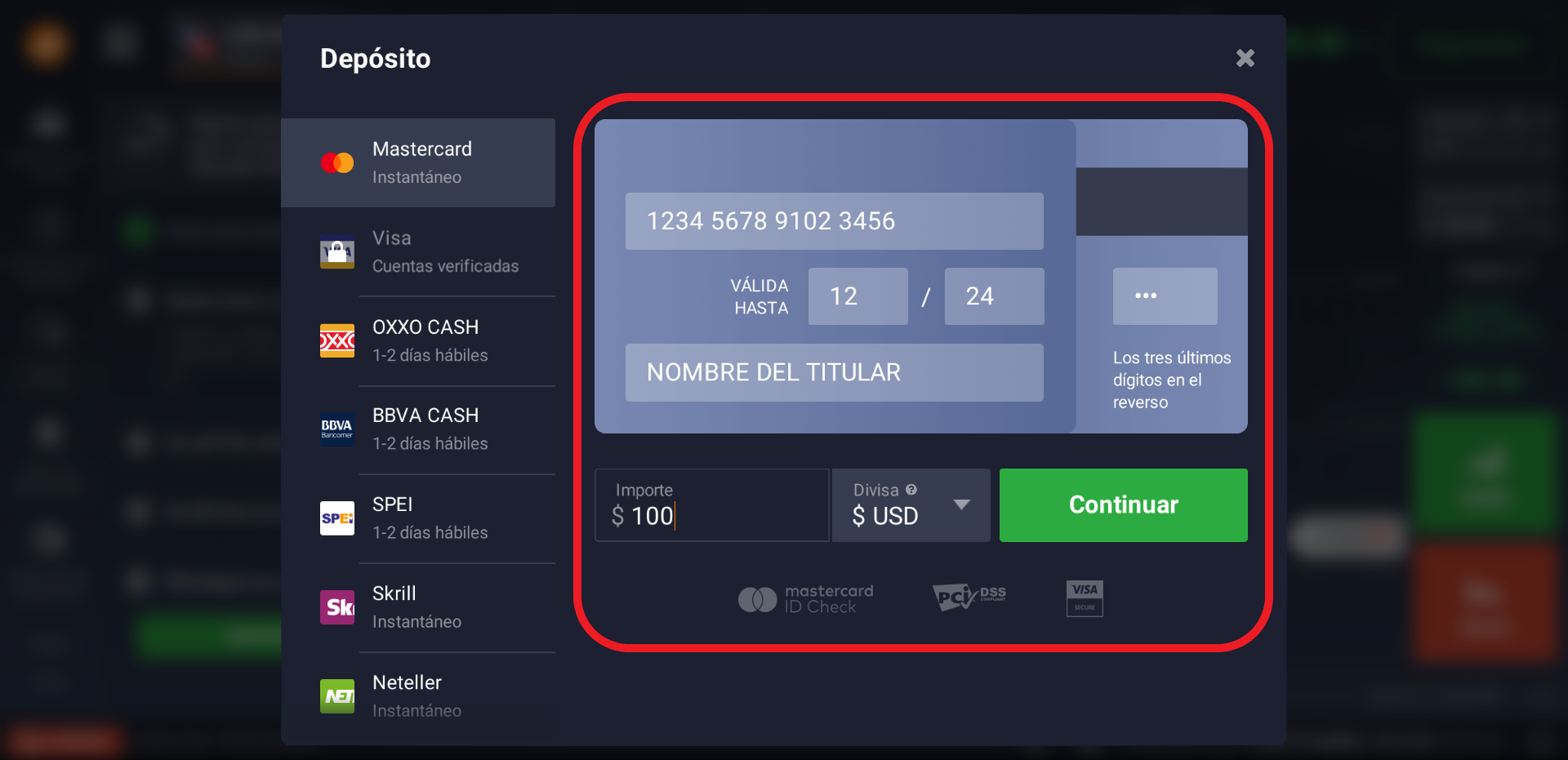 Reposición de la cuenta con una tarjeta Reposición de la cuenta con una tarjeta