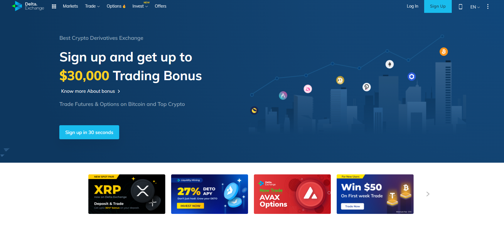 Pantalla principal de Delta Exchange Pantalla principal de Delta Exchange